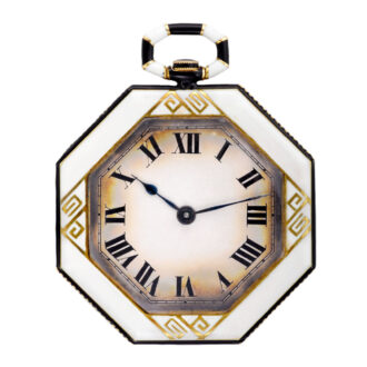 Swiss gold, white and black enamel octagonal dress watch Circa 1925