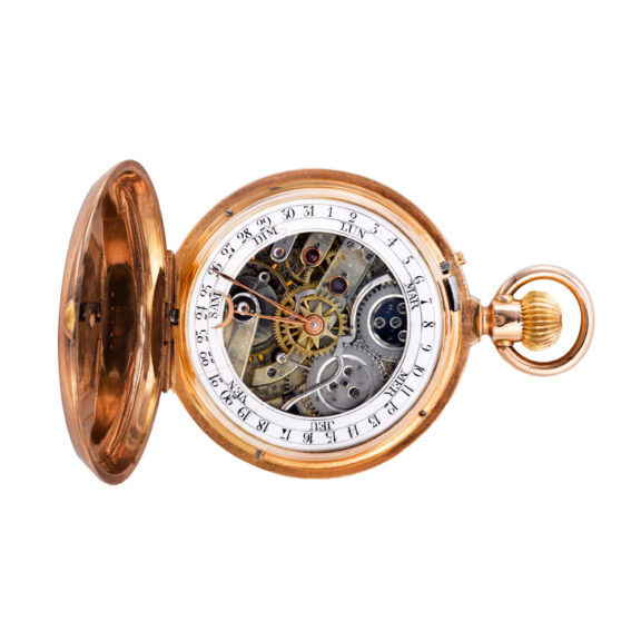 Swiss 18K pink gold double-dialled keyless watch Circa 1890