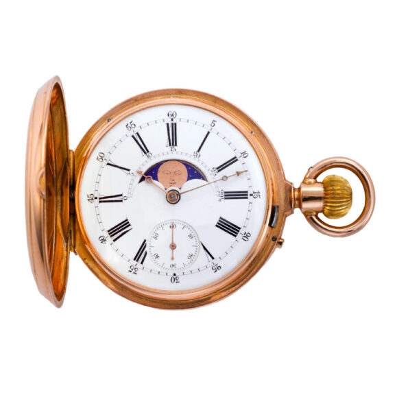 Swiss 18K pink gold double-dialled keyless watch Circa 1890 Swiss 18K pink gold double-dialled keyless watch Circa 1890