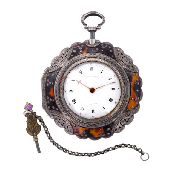 English silver repeating verge with tortoiseshell case Circa 1800 English silver repeating verge with tortoiseshell case Circa 1800