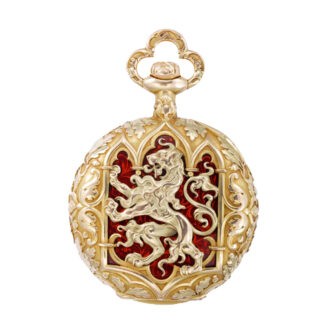 Rare Swiss 18k gold with translucent red enamel background Circa 1900