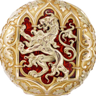 Rare Swiss 18k gold with translucent red enamel background Circa 1900