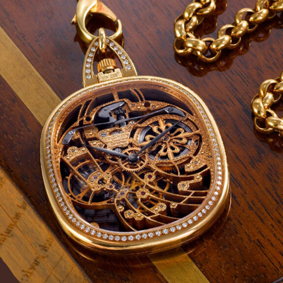Swiss gold skeletonized ellipse shaped dress watch Circa 1996 Swiss gold skeletonized ellipse shaped dress watch Circa 1996