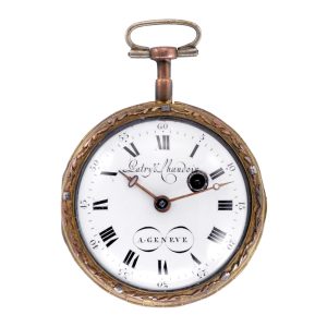 Unusual gilt metal watch with painted enamel reverse Circa 1790