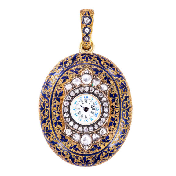 Indian gold, enamel and diamond-set oval pendant watch Circa 1820