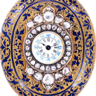 Indian gold, enamel and diamond-set oval pendant watch Circa 1820