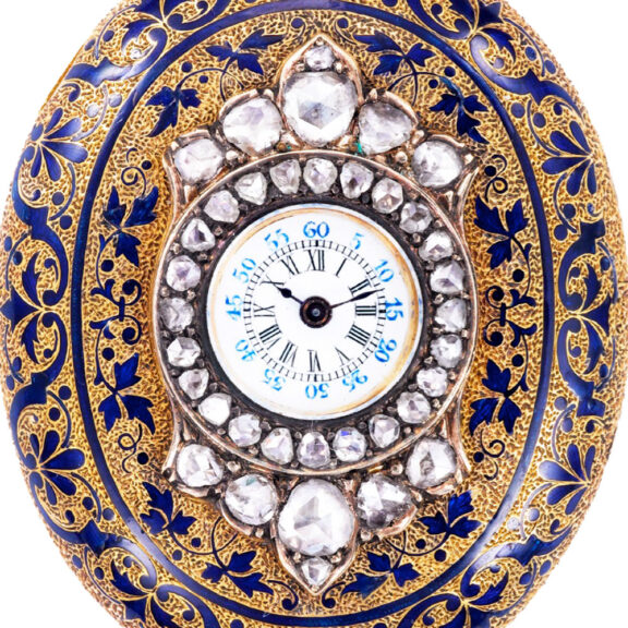 Indian gold, enamel and diamond-set oval pendant watch Circa 1820 Indian gold, enamel and diamond-set oval pendant watch Circa 1820