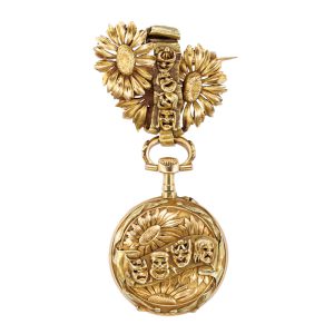 Unusual Swiss gold fob watch with matching bow Circa 1890