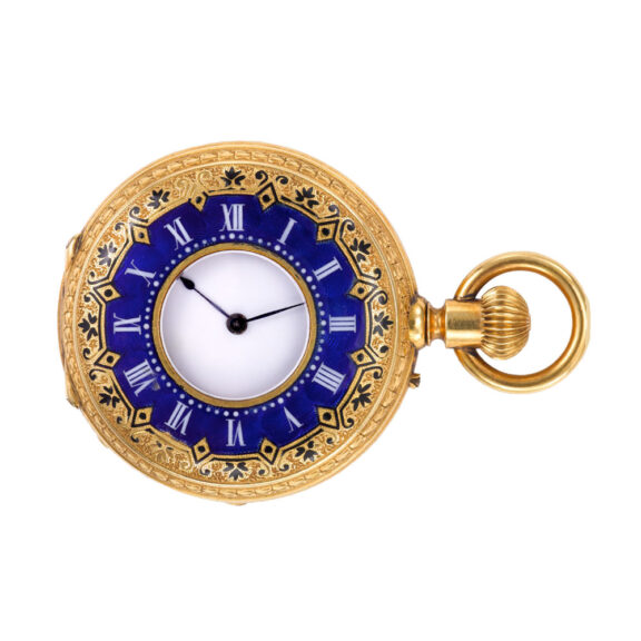Swiss gold and guilloche enamel half-hunter pocket watch Circa 1900