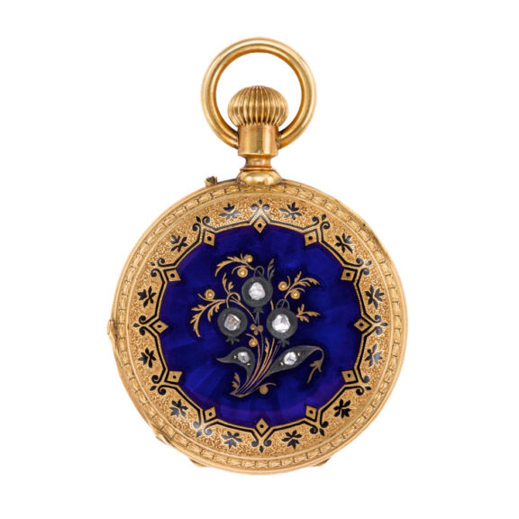 Swiss gold and guilloche enamel half-hunter pocket watch Circa 1900 Swiss gold and guilloche enamel half-hunter pocket watch Circa 1900