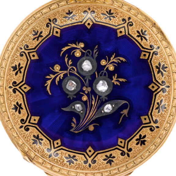 Swiss gold and guilloche enamel half-hunter pocket watch Circa 1900 Swiss gold and guilloche enamel half-hunter pocket watch Circa 1900