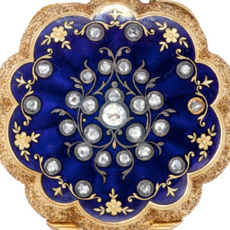 Swiss gold pendant watch with diamonds and blue enamel Circa 1890