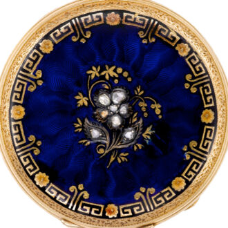 Swiss 18K yellow gold, enamel and diamond set watch Circa 1880