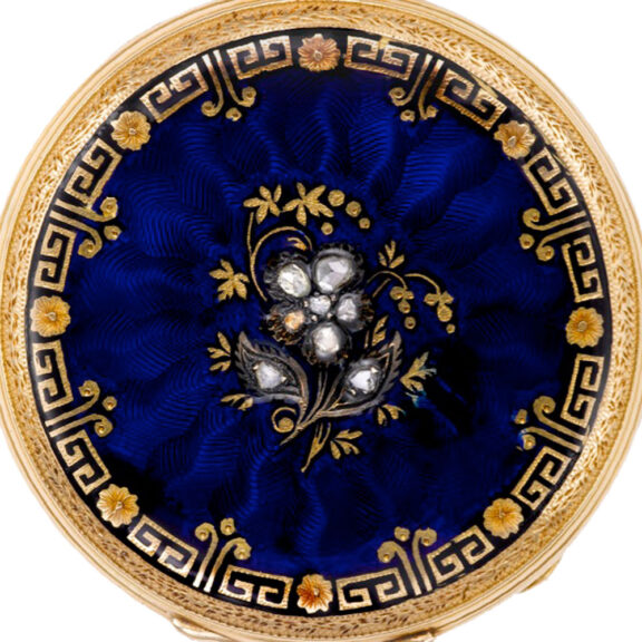 Swiss 18K yellow gold, enamel and diamond set watch Circa 1880 Swiss 18K yellow gold, enamel and diamond set watch Circa 1880