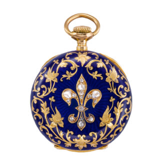 Swiss 18k gold pocket watch with blue enamel and diamonds Circa 1895