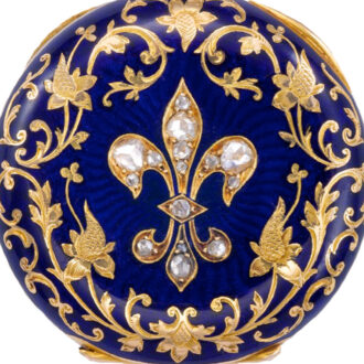 Swiss 18k gold pocket watch with blue enamel and diamonds Circa 1895