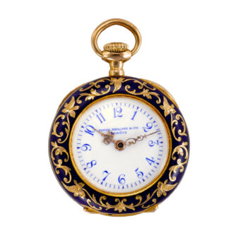 Swiss 18k gold pocket watch with blue enamel and diamonds Circa 1895