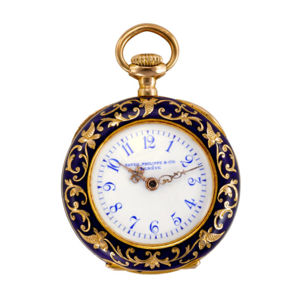 Swiss 18k gold pocket watch with blue enamel and diamonds Circa 1895 Swiss 18k gold pocket watch with blue enamel and diamonds Circa 1895