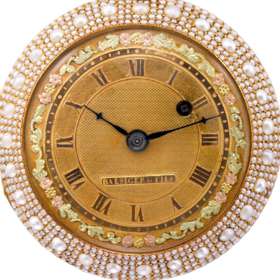 Swiss 18k gold and pearl-set verge pendant watch Circa 1830 Swiss 18k gold and pearl-set verge pendant watch Circa 1830