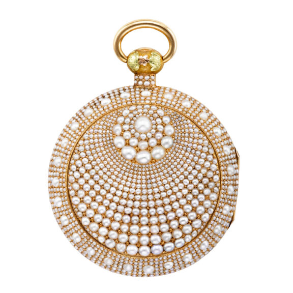 Swiss 18k gold and pearl-set verge pendant watch Circa 1830 Swiss 18k gold and pearl-set verge pendant watch Circa 1830