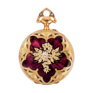 Swiss gold, red enamel and diamonds in shape of a dragon Circa 1910