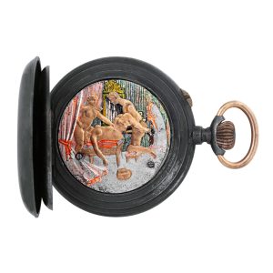 Gunmetal pocket watch with concealed erotic automaton Circa 1900