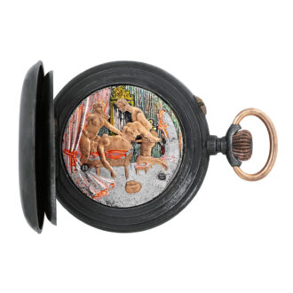 Gunmetal pocket watch with concealed erotic automaton Circa 1900