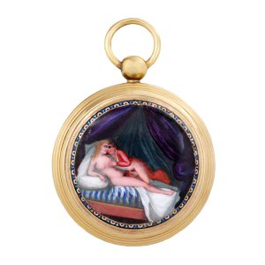 French gilt-metal verge with enamel erotic scene Circa 1820