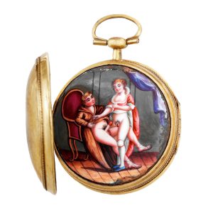 Swiss gilt-metal verge with concealed erotic scene Circa 1780