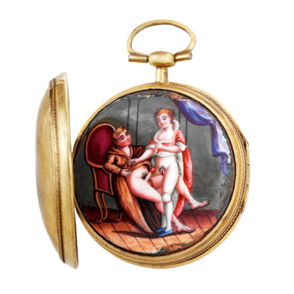 Swiss gilt-metal verge with concealed erotic scene Circa 1780