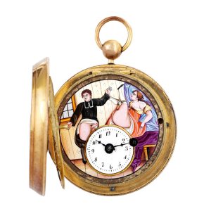 Swiss gilt-metal erotic watch with matching chatelaine Circa 1810