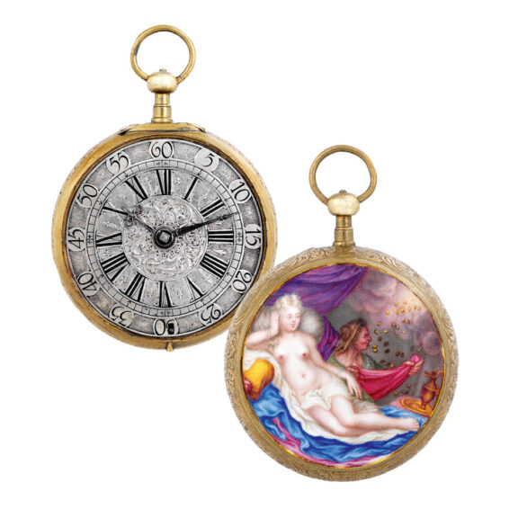 Fine Swiss gilt and enamel open faced verge watch Circa 1700