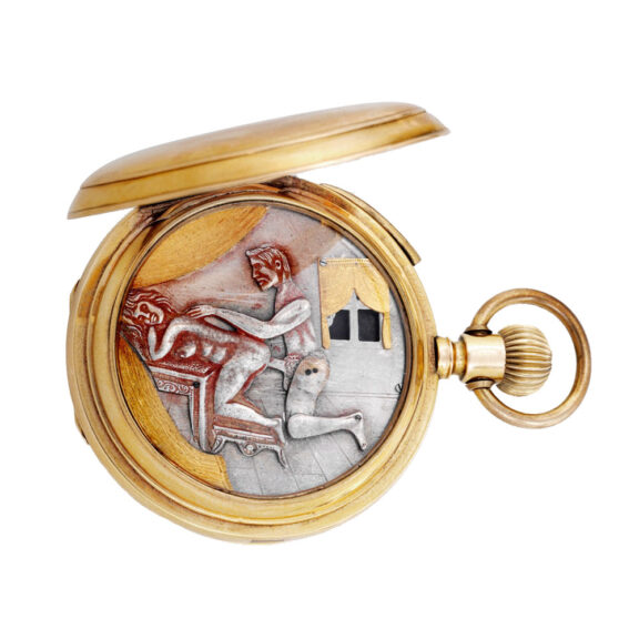 Swiss 18k gold erotic watch for the Hispanic market Circa 1890 Swiss 18k gold erotic watch for the Hispanic market Circa 1890