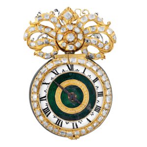 Swiss gold enamel and diamond set lady's pendant watch Circa 1640