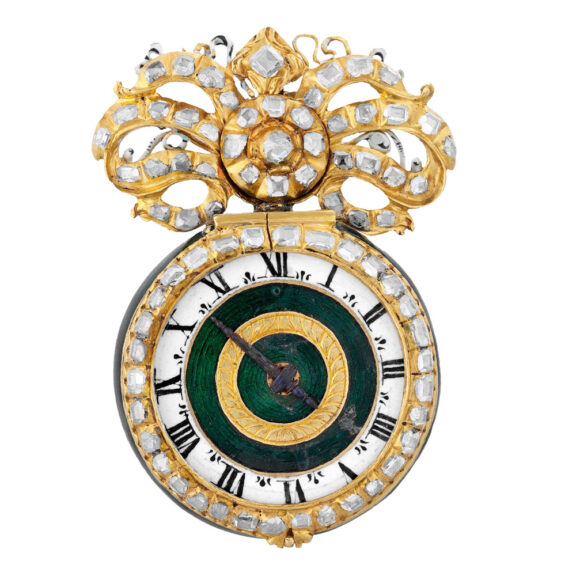 Swiss gold enamel and diamond set lady's pendant watch Circa 1640