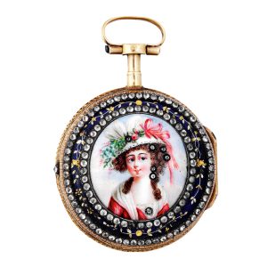 Swiss 18K gold, enamel and paste-set pair-cased pendant watch Circa 1780