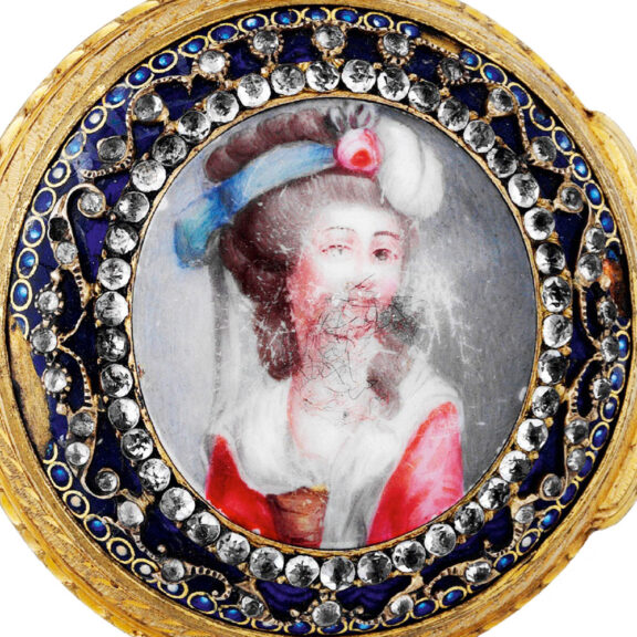 Swiss gilt-brass, enamel and paste-set pocket watch Circa 1780 Swiss gilt-brass, enamel and paste-set pocket watch Circa 1780