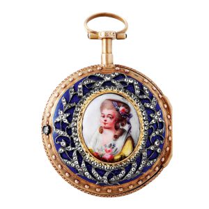 Swiss 18K gold, enamel and paste-set pendant watch Circa 1780