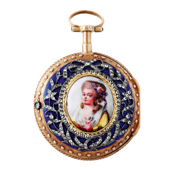 Swiss 18K gold, enamel and paste-set pendant watch Circa 1780