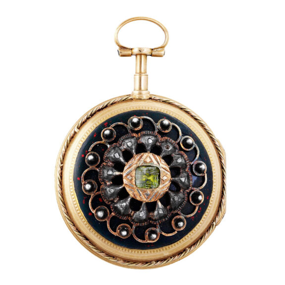 French gold, enamel and gem set watch with calendar Circa 1780