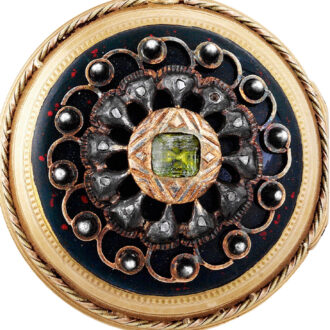 French gold, enamel and gem-set watch with calendar Circa 1780