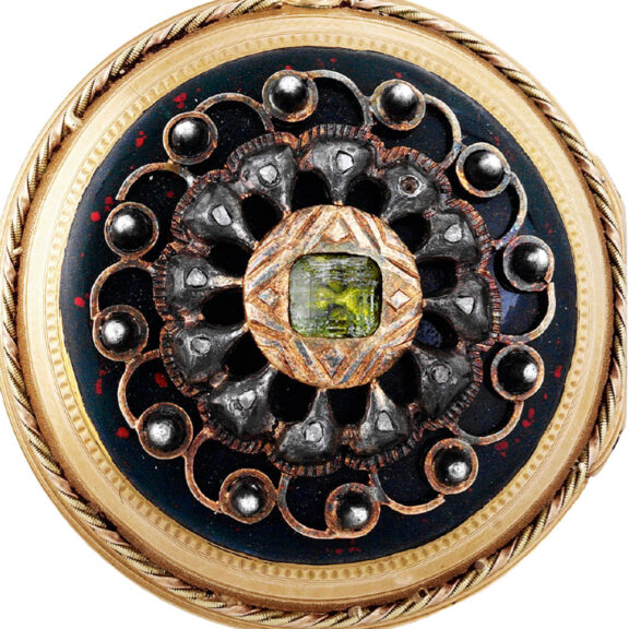 French gold, enamel and gem-set watch with calendar Circa 1780 French gold, enamel and gem-set watch with calendar Circa 1780