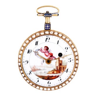 Swiss 18K gold, enamel and pearl-set pocket watch Circa 1780