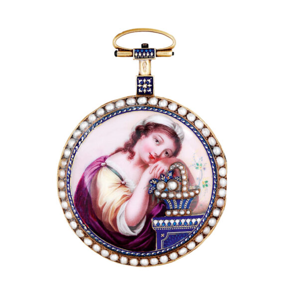Swiss 18K gold, enamel and pearl-set pocket watch Circa 1780 Swiss 18K gold, enamel and pearl-set pocket watch Circa 1780