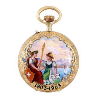 Elegant Swiss gold and enamel lady's pendant watch Circa 1903