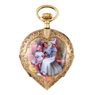 Swiss 14k gold, enamel heart-shaped lady's pendant watch Circa 1905
