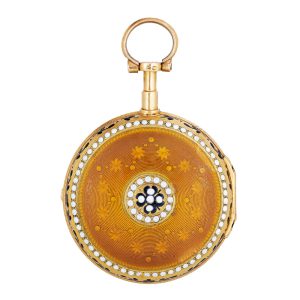 Fine French, 18K gold and enamel lady's pendant watch Circa 1780