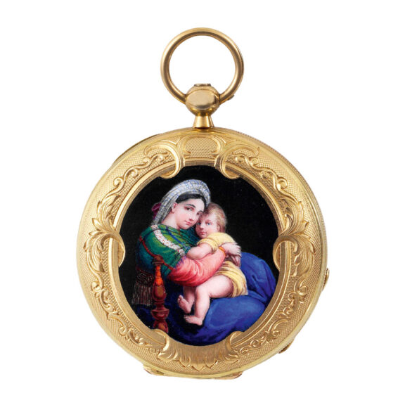 Elegant Swiss gold and enamel lady's pendant watch Circa 1850