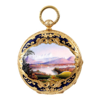 Swiss gold lady's watch with enamel view of Lake Geneva Circa 1850
