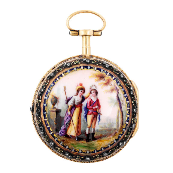 Swiss 18K gold, enamel and paste-set pocket watch Circa 1785